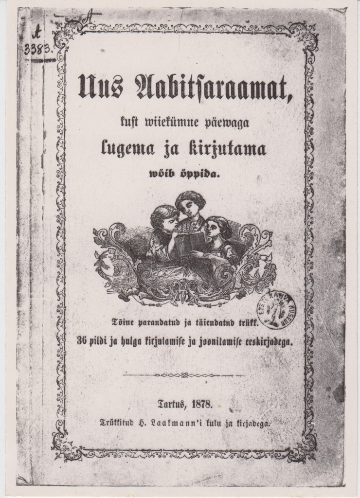 Kaas raamatust C. R. Jakobson "Uus Aabitsaraamat". Tartus, 1878.