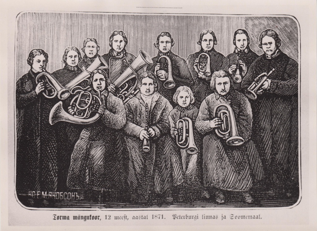 Torma mängukoor aastal 1871. Pildistatud E. M. Jakobsoni puugravüüri järgi.