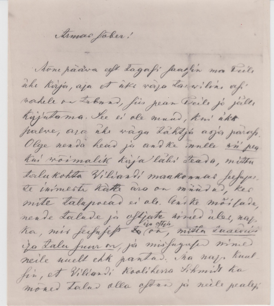 C. R. Jakobsoni kiri Jaan Adamsonile. Esimene lehekülg.