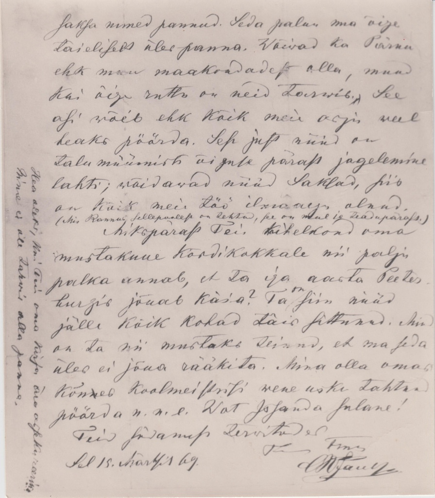C. R. Jakobsoni kiri Jaan Adamsonile. Teine lehekülg.