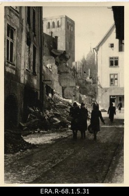 Consequences of March bombing in Tallinn: view of the King Street to the Church of Niguliste and Toompea  duplicate photo