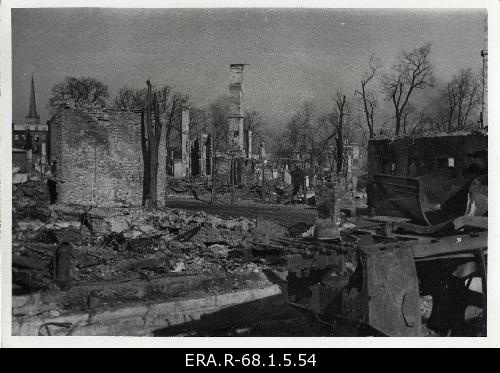 View of the ruins of buildings destroyed during the 9th March bombing on the corner of Imanta Street
