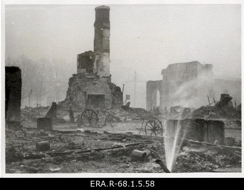The ruins of destroyed buildings on Tartu highway in the morning following the bombing of March 9