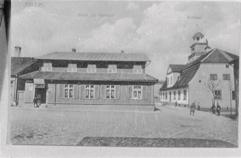 negatiiv, koopia fotost, Viljandi, Sprohge hotell ja raekoda, u 1905