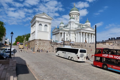 The Church of Helsinki Nikolai, the Bank of Finland and the building of the National Archive. rephoto
