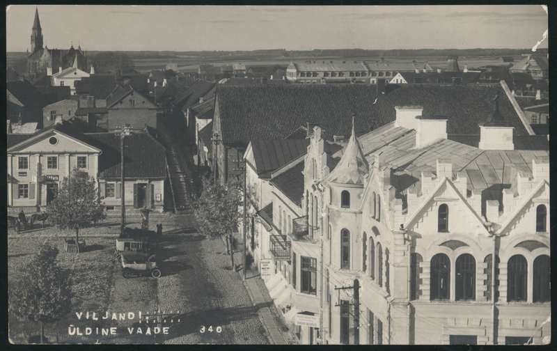 fotopostkaart, Viljandi, Grand Hotell veetornist, Lossi tn, 1924, foto J. Riet