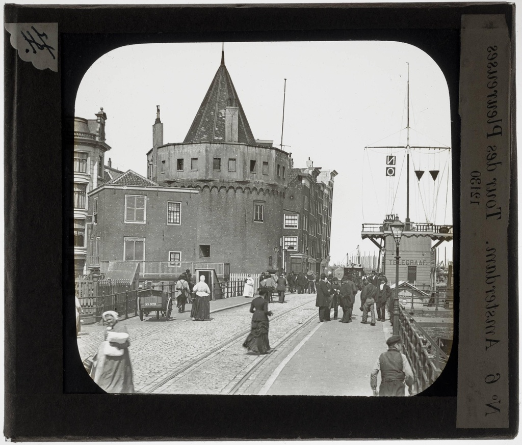 Amsterdam. Schreierstoren - KU Leuven. Glass slides art history. Université de Louvain, between 1839 and 1939. Photographer unknown. Added information on slide. Current / Style: Renaissance. Creation/Building: c. 1487. Current location: Netherlands, Amsterdam, Geldersekade. EuroPhot. Art History. 15th century. Architecture. Defence work. EuroPhot. Art history. 15th century. Architecture. Fortification.