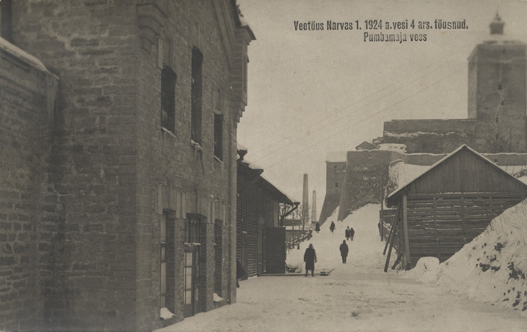 Water rise in Narva 1924 a : pump house in water