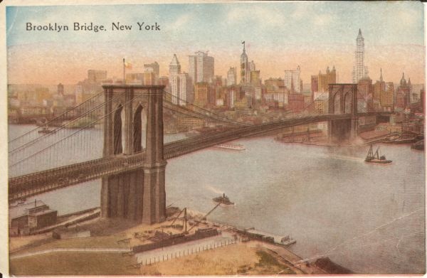 Kahepoolne postkaart. Ameerika Ühendriigid. New York.
Ühel pool : Vabadussammas Liberty Islandil öösel
Teisel pool : Brooklyni rippsild