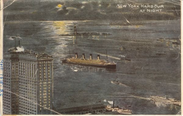 Kahepoolne postkaart. Ameerika Ühendriigid. New York.
Ühel pool : Vaade öisele sadamale.
Teisel pool : Vaade Williamsburgi sillale