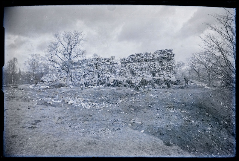negatiiv Viljandi II Kirsimägi, kivivedu, hobused, vankrid, foto J. Riet, neg nr-ta, u 1910?
