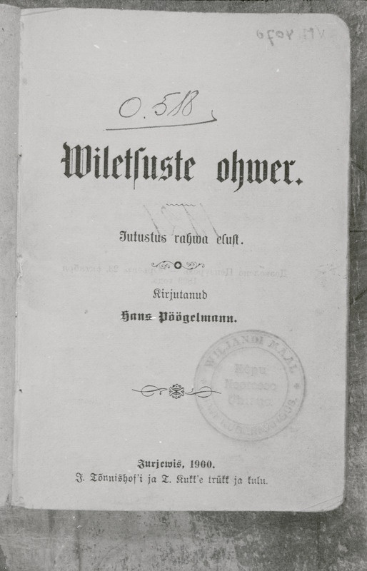 negatiiv, Hans Pöögelmanni jutustuse "Viletsuse ohver" kaas, ilmunud 1900