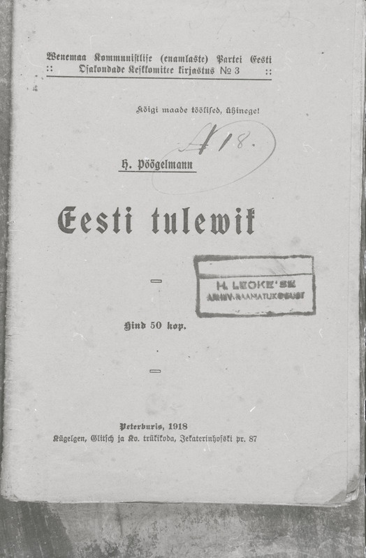 negatiiv, Hans Pöögelmann'i raamat "Eesti tulevik", 1918