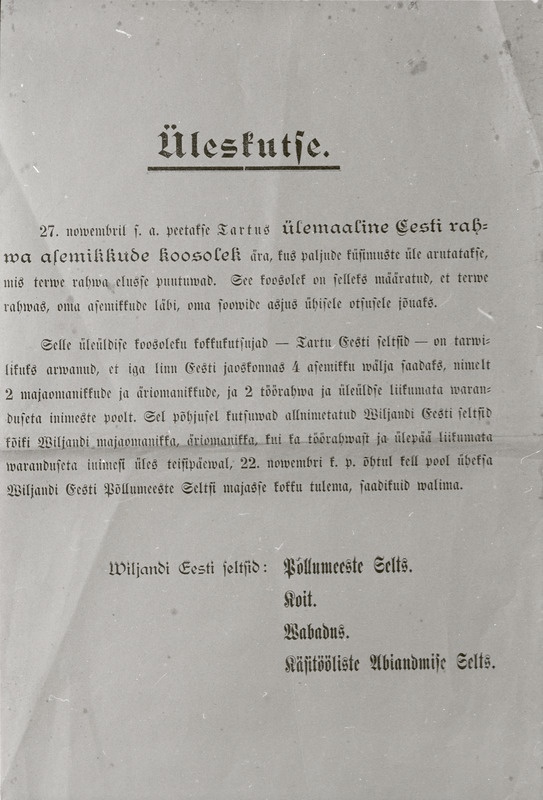 negatiiv, üleskutse Eesti rahva asemike koosolekule