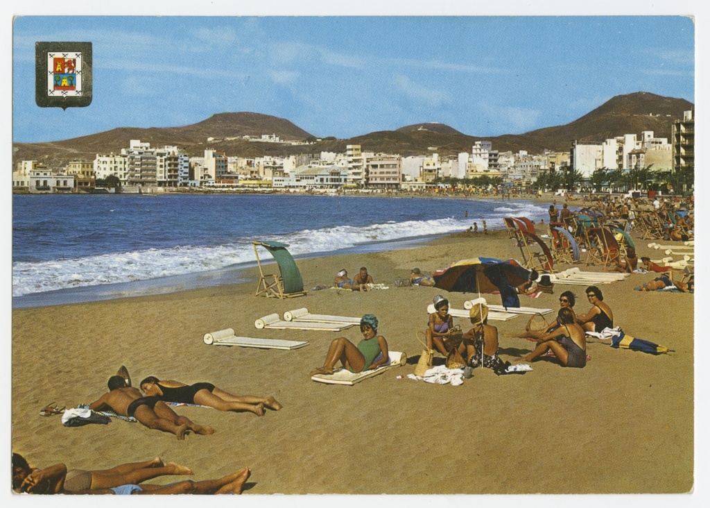 Vaade Las Canterase rannale ja puhkajatele.
Las Palmas de Gran Canaria.
Hispaania.
1970