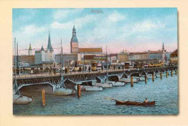 Postkaart. Riia. Vaade pontoonsillale ja linnale. 1907