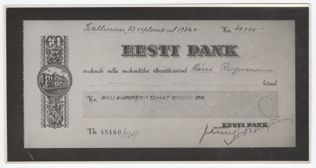 Foto Eesti Panga tšekist nr. 45480/924/.
23.09.1936
