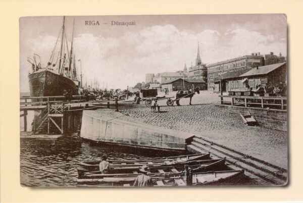 Postkaart. Riia. Vaade sadamale ja turule. 1910