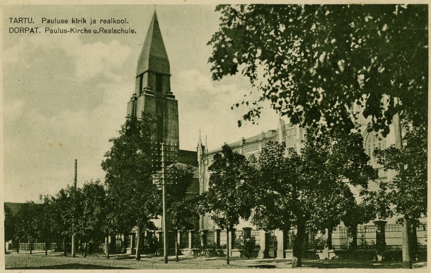 Pauluse kirik ja reaalkool, üldvaade. Arhitektid Eliel Saarinen ja Otto Hoffmann