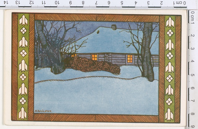 Talumaja talvel (joonistanud A. Roosileht)