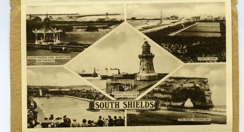 Viievaateline postkaart South Shieldsi vaadetega