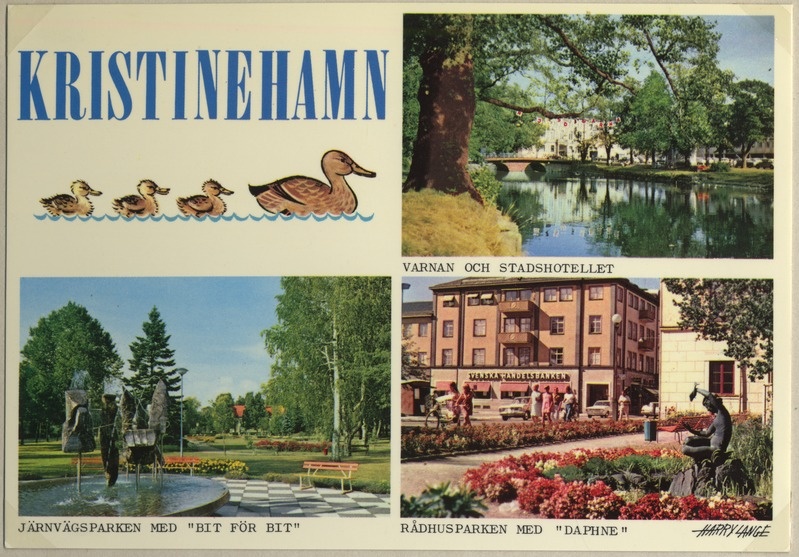 3-väljaline postkaart Kristinehamni vaadetega