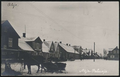 fotopostkaart, Halliste khk, Abja-Paluoja, Pärnu tee, turuplats, talv, EW 10 tempel ja postitempel 11.02.1929  similar photo