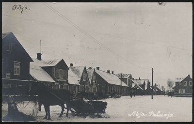 fotopostkaart, Halliste khk, Abja-Paluoja, Pärnu tee, turuplats, talv, EW 10 tempel ja postitempel 11.02.1929  similar photo