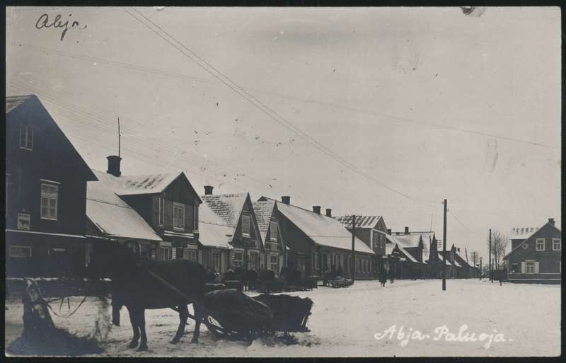 fotopostkaart, Halliste khk, Abja-Paluoja, Pärnu tee, turuplats, talv, EW 10 tempel ja postitempel 11.02.1929