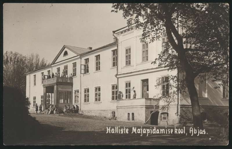 fotopostkaart, Halliste khk, Abja mõisa peahoone majapidamiskool'ina, u 1935