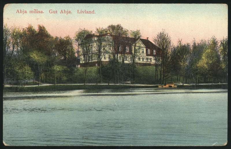 fotopostkaart, Halliste khk, Abja mõisa peahoone, Kuustle oja, koloreeritud, u 1910, trükk K. Jaik (Jurjev)