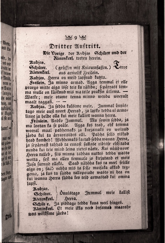 A. Kotzebue näidendi "Die Vaterliche Erwartung" III etteaste, Reval 1789.