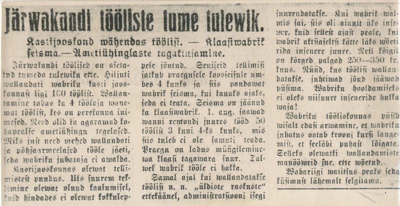 Foto. Fotokoopia. Artikkel "Järvakandi tööliste tume tulevik"