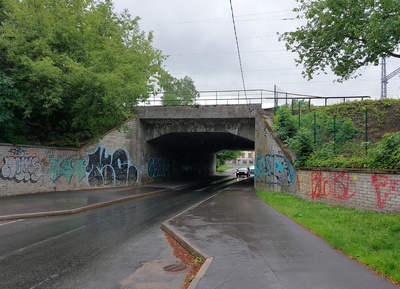 Construction of grass street viaduct, finished construction rephoto