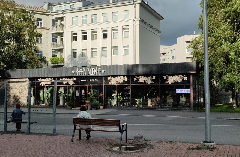 Tallinn, Kesklinn, M. V. Lomonossovi (Gonsiori) tänava J. Anveldu(V. Raimani) tänava nurk. Vaade lillekauplusele Kannike. rephoto