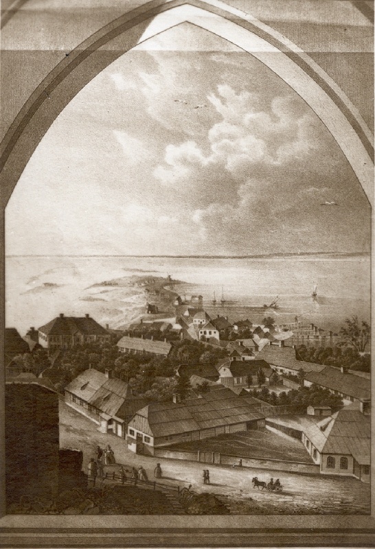 Fotopostkaart. Dampfi album. Vaade lossivaremetelt vanalinnale Holmi suunas. N. Brjantšapinovi joonise järgi.