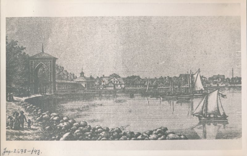 Postkaart. Dampfi album. Suur promenaad Trinkhallega. Ümberpildistus trükipildist. 1870.