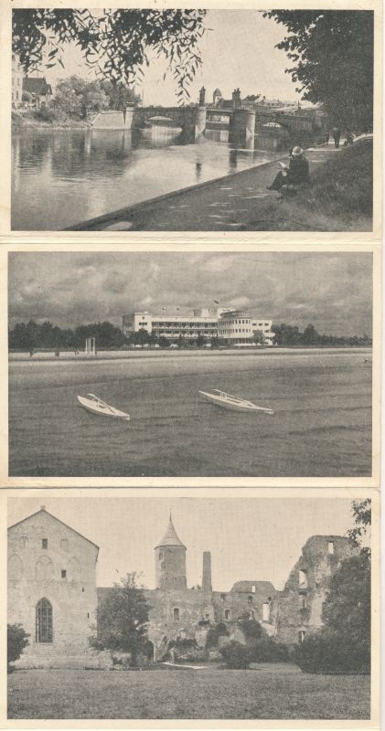 Postkaart. Postkaardi voldik. Eesti linnad: Tartu, Pärnu, Haapsalu, Kuressaare, Rakvere, Narva. II ms. aeg.