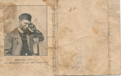 Postkaart. Bernhard Laipmann'i portreega, Ants  Laipmanni (Laikmaa) uusaastaõnnitlus 1908  duplicate photo