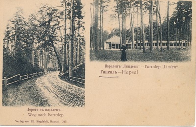 Postkaart. Paralepa tee ja Ungru-Paralepa kõrts, kaksikvaade.  duplicate photo