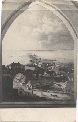 Fotopostkaart. Haapsalu vaade linnusest eeslahe suunas. Foto litograafiast. 1913  duplicate photo