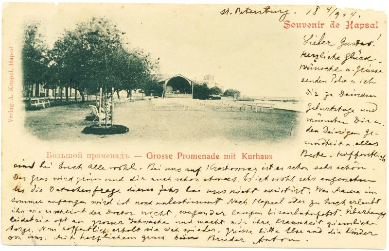Postkaart. Suur promenaad kõlakojaga enne 1904