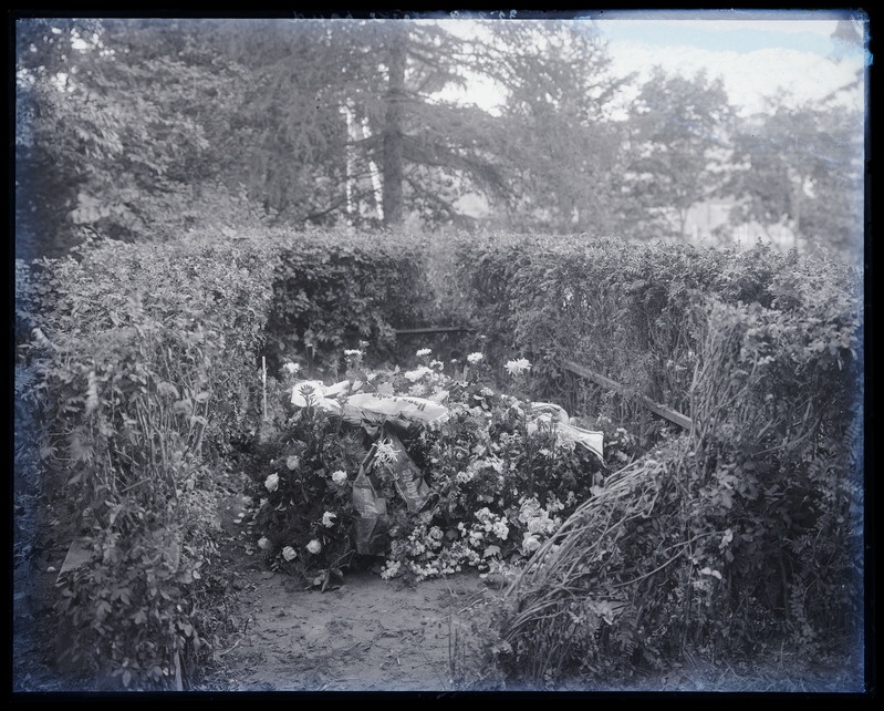 negatiiv Viljandi Vana kalmistu, Hans Leoke'se hauaküngas, kaunistatud, foto J. Riet, neg 35269, 1920