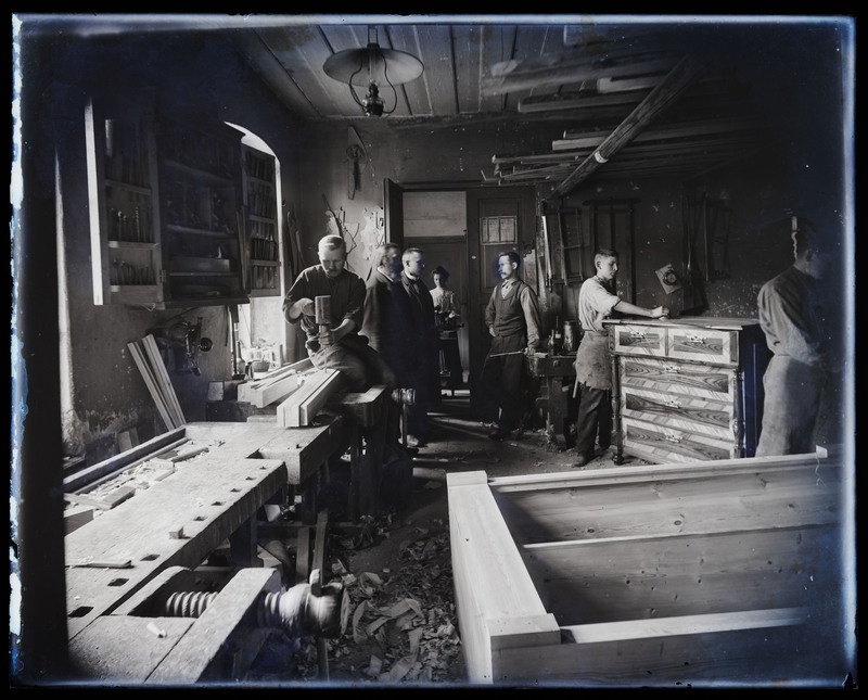 negatiiv Viljandi, puidutöökoda, sisevaade, omanik Tõnis Naar, foto J. Riet, neg 7813, 09.10.1907