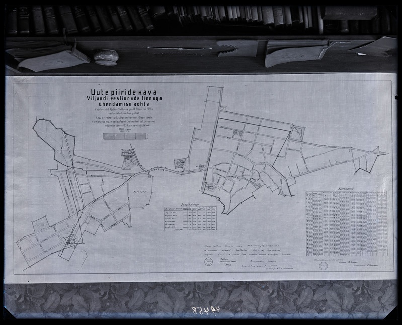negatiiv maakaart: Uute piiride kava Viljandi eeslinnadega ühendamise kohta, 1922, foto J. Riet, neg 49458, 1927