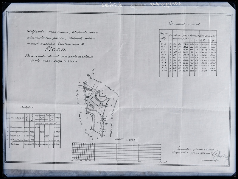 negatiiv Viljandi, plaan mõisamaast maa eraldamine tööstusele, 1927 foto J. Riet, neg 49459, 1927