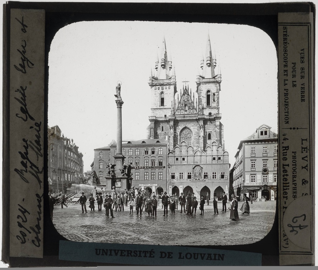 Praha. Týnchurch Exterior - KU Leuven. Glass slides art history. Université de Louvain, between 1839 and 1939. Photographer unknown. Added information on slide. Movement/Style: Gothic. Creation/Building: 14th century. Current location: Česko, Praha, Kostel Matky Boží před Týnem. EuroPhot. Art History. 14th century. Architecture. Building. EuroPhot. Art history. 14th century. Architecture. Building.