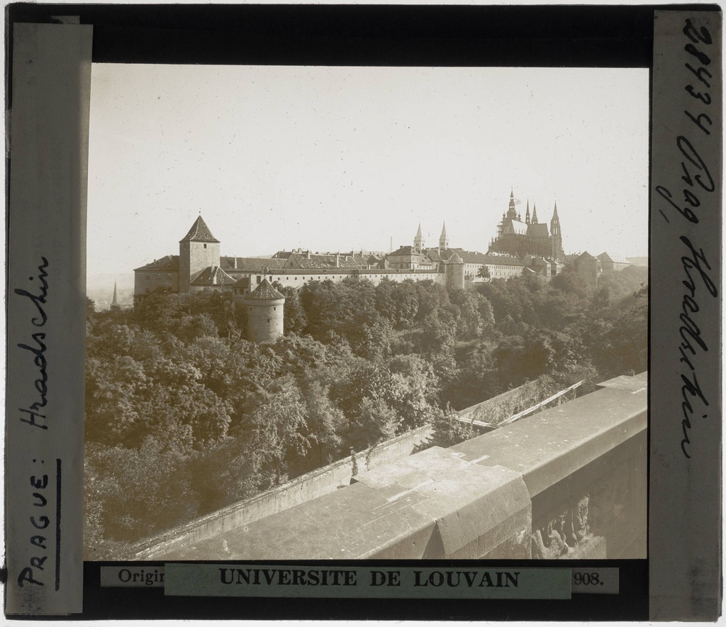 Praha. Castle - KU Leuven. Glass slides art history. Université de Louvain, between 1839 and 1939. Photographer unknown. Added information on slide. Creation/Building: 9th century. Current location: Česko, Praha, Pražský hrad. EuroPhot. Art History. 9th century. Architecture. Building. EuroPhot. Art history. 9th century. Architecture. Building.