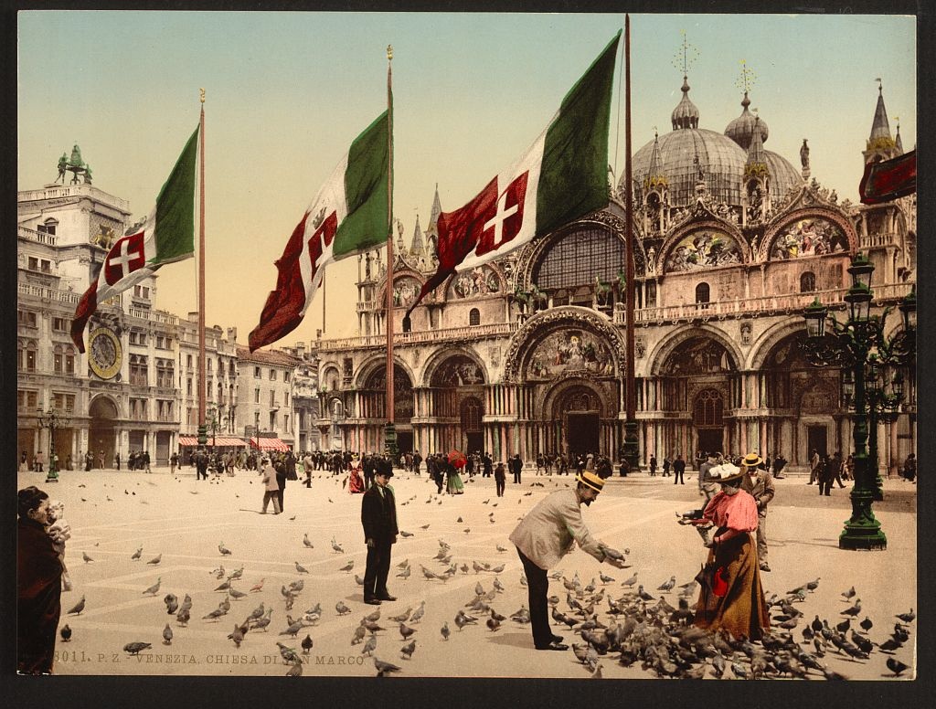 [feeding Pigeons in St. Mark's Place, Venice, Italy] (Loc)