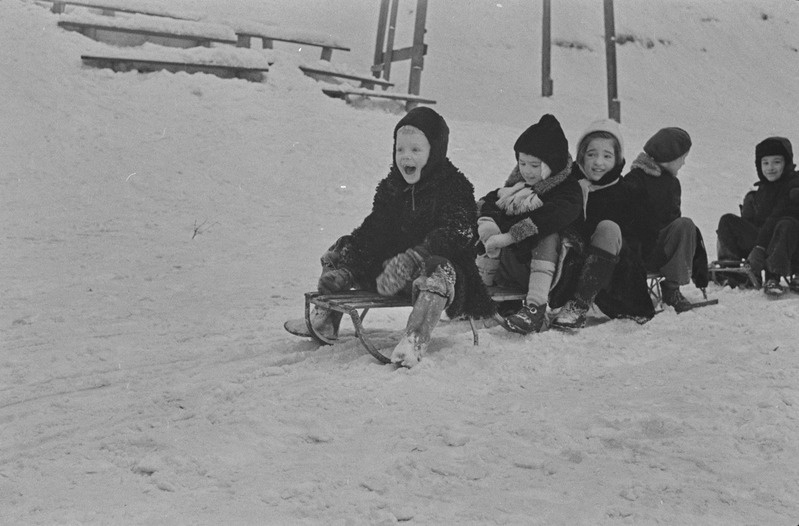 Tartu ülikooli ametiühingu komitee üritused lastele. Vastlapäev. Kelgutamine, saanisõit. Veebruar 1960. a.